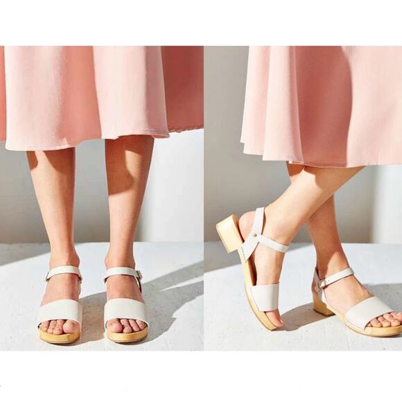 CHARLOTTE STONEDillon Wood Sole Clogs Shoes Sandals Ivory cream Strap39
